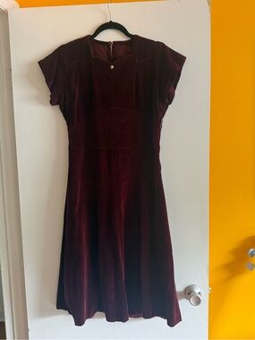 True Vintage Velvet Fit-and-Flare Dress in Deep Burgundy